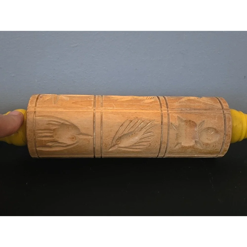 Vintage Wood Springerle Rolling Pin‎ Shortbread Cookie Wood Mold